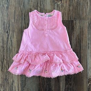 Faded Glory Baby 6/9 Months Sleeveless Dress Pink Floral Embroidery Ruffles Y2K